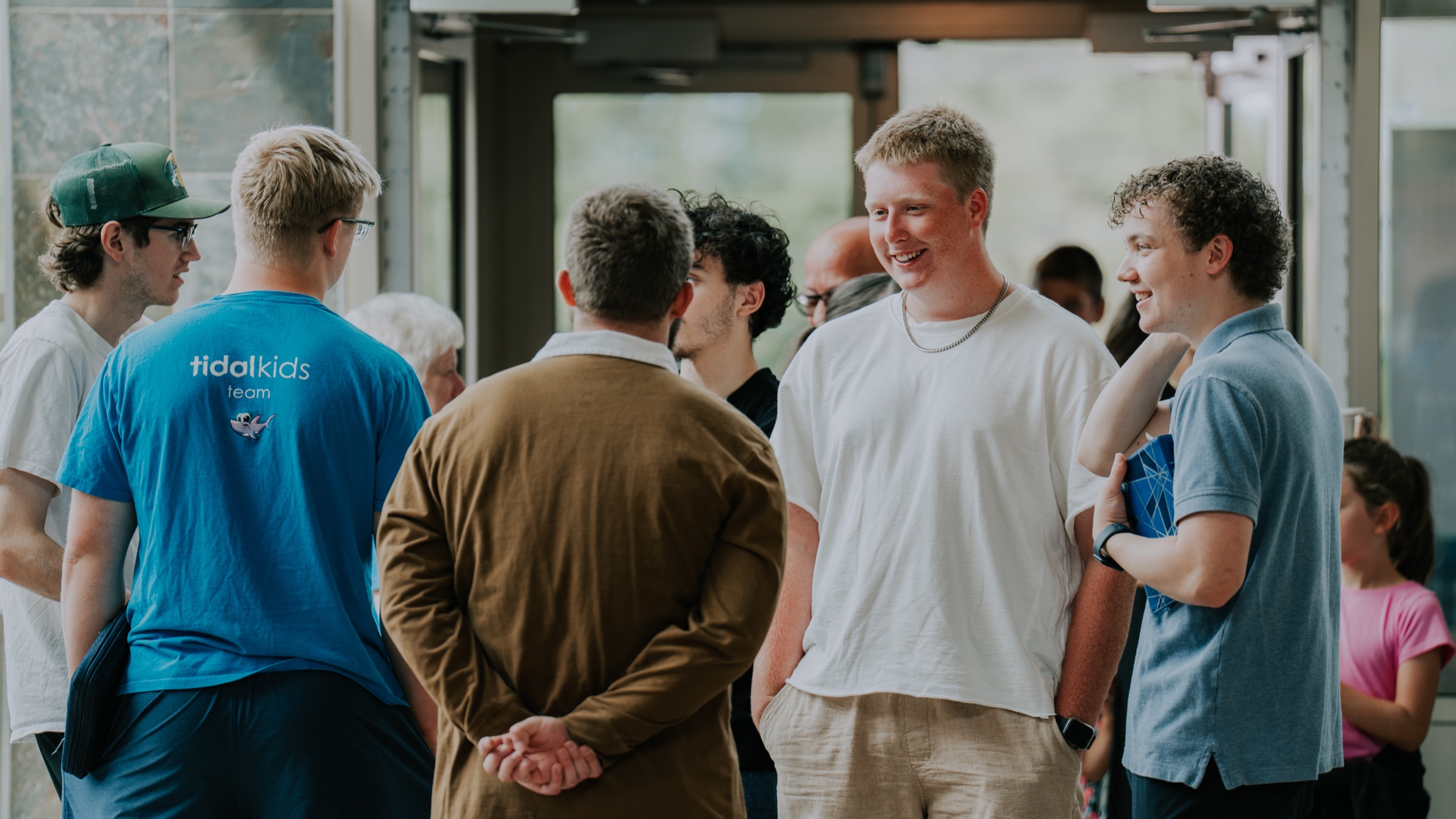 People greeting each other after a Sunday service