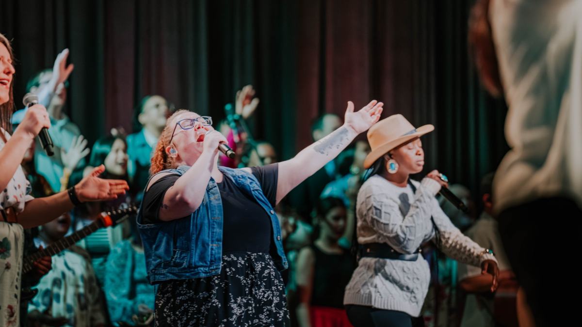 The congregation worshipping on a Sunday morning